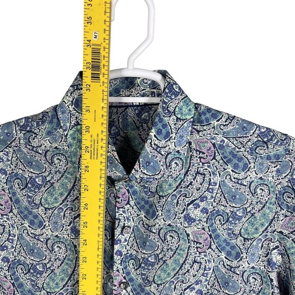 70s Psychedelic Blue Purple Paisley Long Sleeve Mens Button Up Shirt Italy Woven - Picture 13 of 15